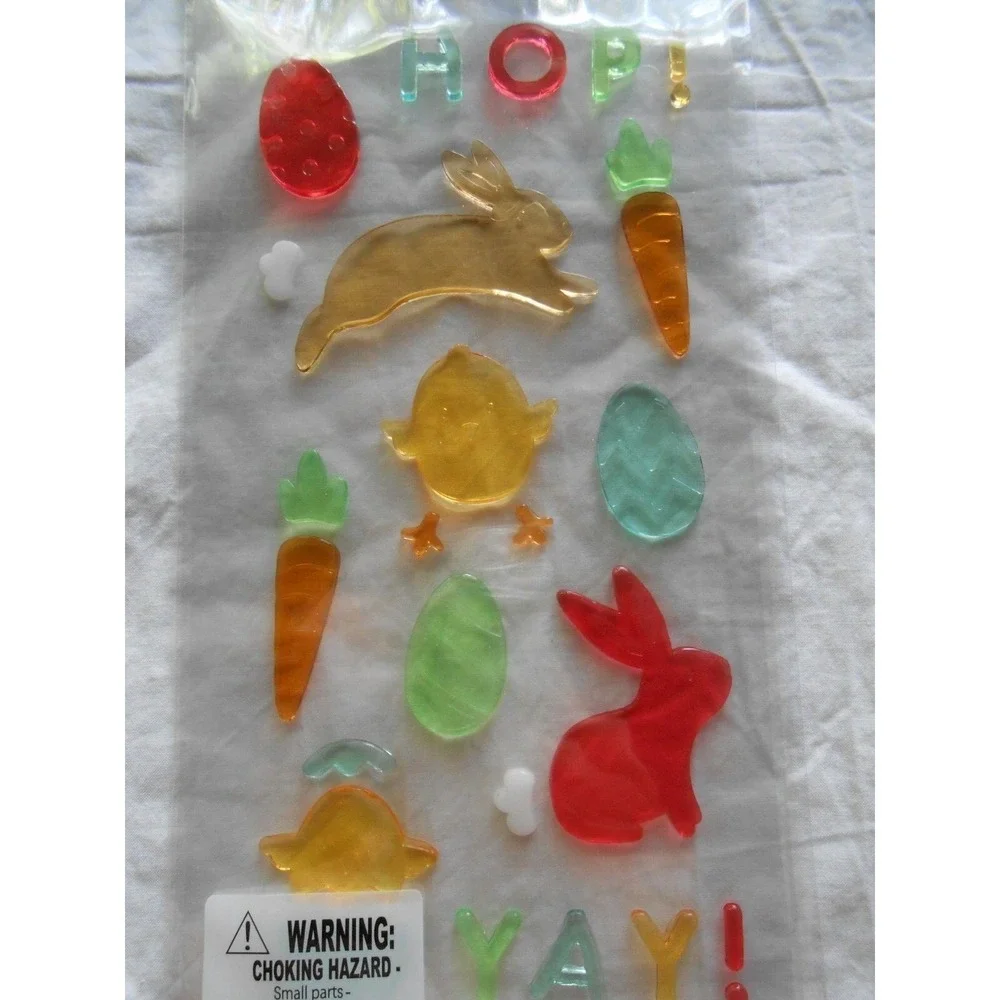 NEW HOP YAY Spring Summer Bunnies Chicks‎ Window Gel Clings Decorations 27 ct
